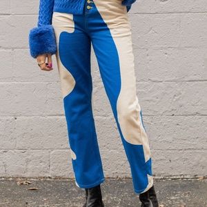House of Sunny Blue and White Swirl Cotton Jeans High Waisted, NWOT